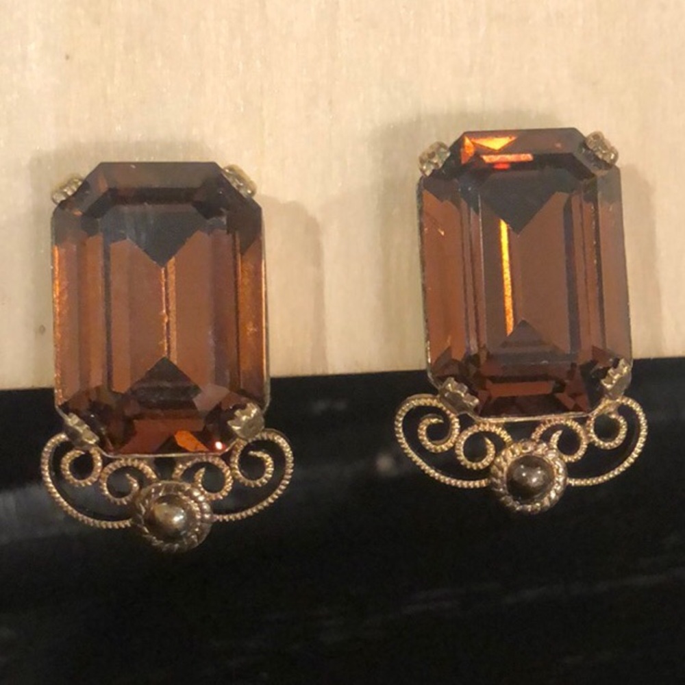 Vintage Amber Rectangular Earrings - image 3